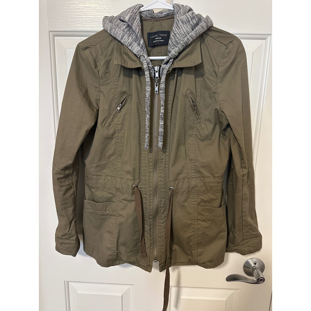 Love Tree Jacket Women Medium Olive Green Utility Hooded Military L28522JJ-17